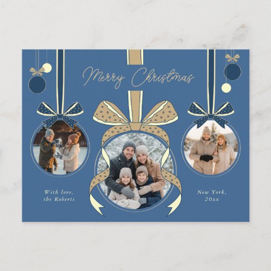 クリスマスオーナメントボールリボン3枚 ポストカード (正面)