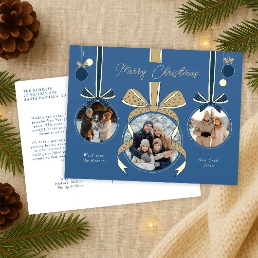 クリスマスオーナメントボールリボン3枚 ポストカード