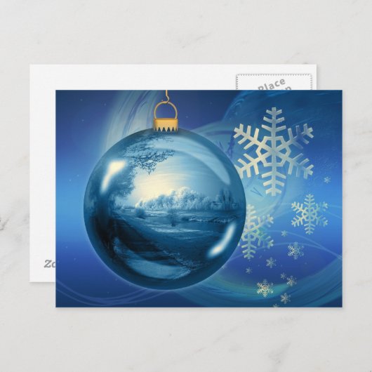 クリスマスオーナメントボール夕べアドベントブルー シーズンポストカード (正面/裏面)