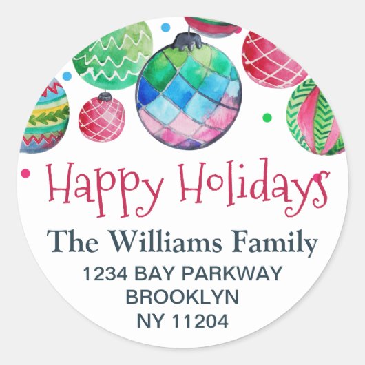 クリスマスオーナメントボール差出人住所ラベル ラウンドシール (正面)