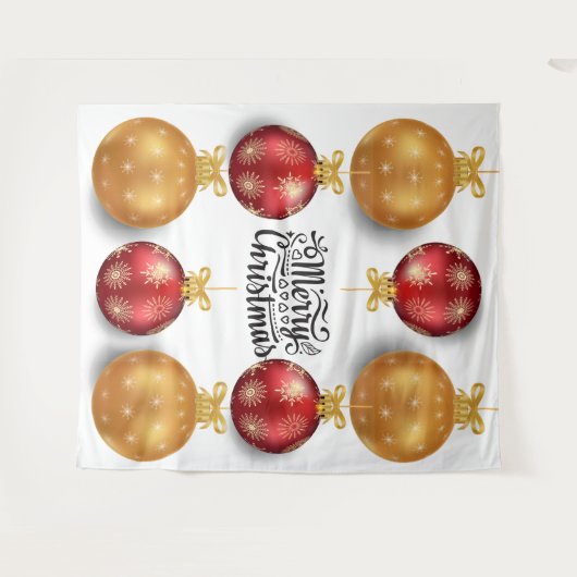 クリスマスオーナメントメリークリスマスレッド金ゴールド タペストリー (正面(横))