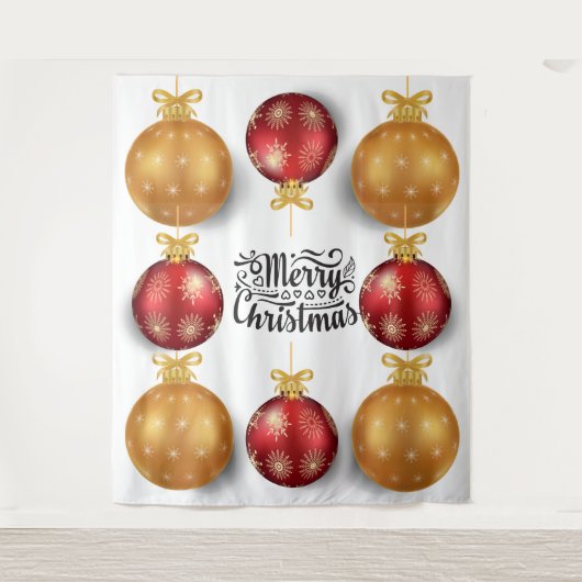 クリスマスオーナメントメリークリスマスレッド金ゴールド タペストリー (正面)