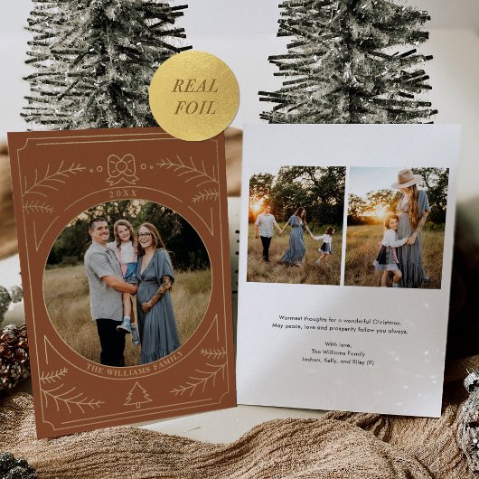 クリスマスオーナメントラインアートテラコッタフォト 箔シーズンカード