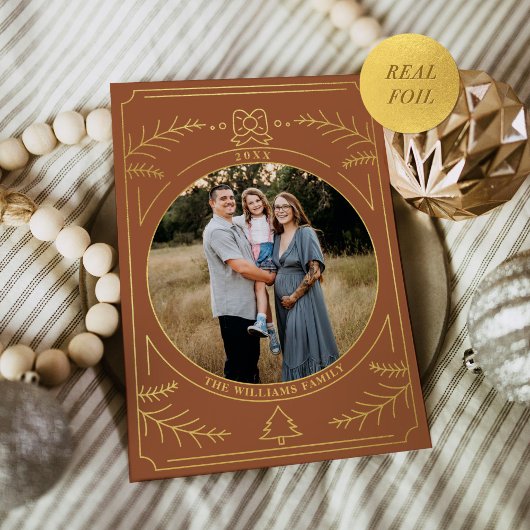 クリスマスオーナメントラインアートテラコッタフォト 箔シーズンカード