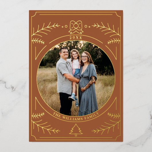 クリスマスオーナメントラインアートテラコッタフォト 箔シーズンカード (正面)