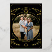 クリスマスオーナメントラインアートフォトブラック金ゴールド 箔シーズンカード (正面)