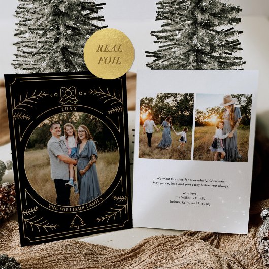 クリスマスオーナメントラインアートフォトブラック金ゴールド 箔シーズンカード