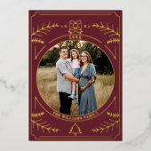 クリスマスオーナメントラインアートブルゴーニュ写真 箔シーズンカード (正面)