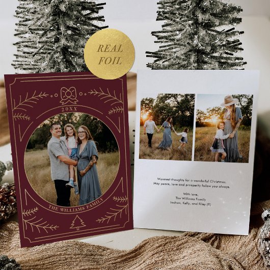 クリスマスオーナメントラインアートブルゴーニュ写真 箔シーズンカード