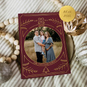 クリスマスオーナメントラインアートブルゴーニュ写真 箔シーズンカード