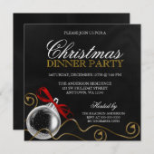 クリスマスオーナメントレッドボウディナーパーティー 招待状 (正面/裏面)