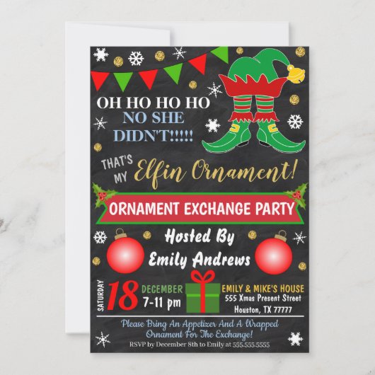 クリスマスオーナメント交換パーツ招待状 招待状 (正面)