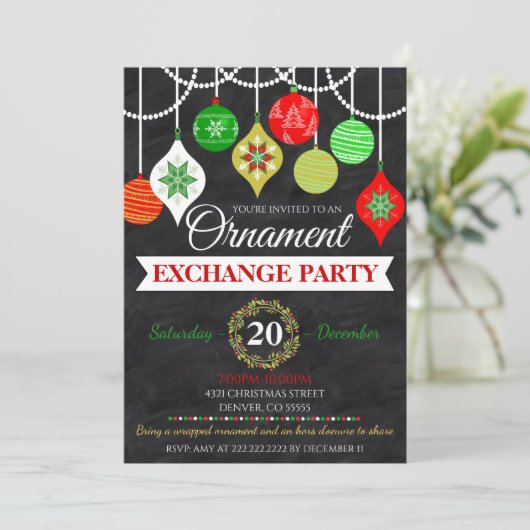 クリスマスオーナメント交換パーティの招待状 招待状 (スタンド正面)