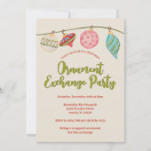 クリスマスオーナメント交換パーティーのホリデーシーズン楽しみ 招待状 (正面)