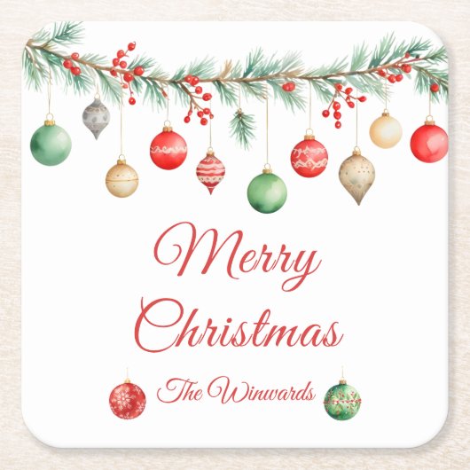 クリスマスオーナメント交換パーティーガーランド スクエアペーパーコースター (正面)