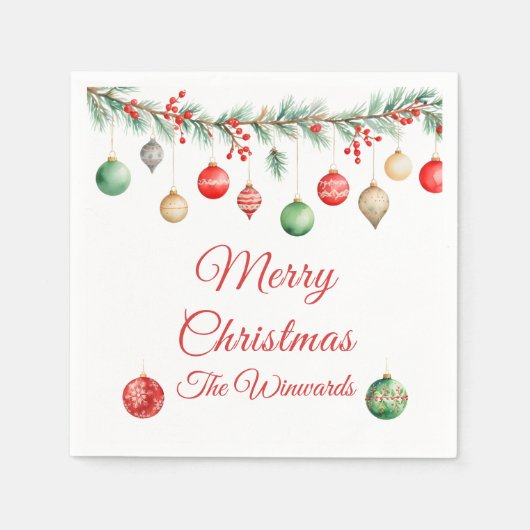 クリスマスオーナメント交換パーティーガーランド スタンダードカクテルナプキン (正面)