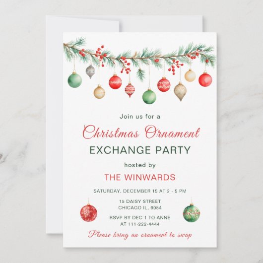 クリスマスオーナメント交換パーティーガーランド 招待状 (正面)