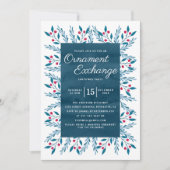 クリスマスオーナメント交換パーティーブルーウォーター色 招待状 (正面)