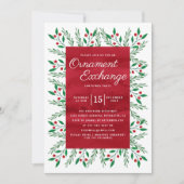 クリスマスオーナメント交換パーティー赤い水色 招待状 (正面)