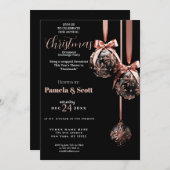 クリスマスオーナメント交換ピンクとブラック 招待状 (正面/裏面)