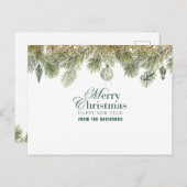 クリスマスオーナメント付きグリーンパイン枝 ポストカード (正面/裏面)