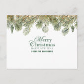クリスマスオーナメント付きグリーンパイン枝 ポストカード (正面)