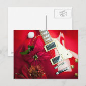 クリスマスオーナメント付きレッドエレクトリックギター シーズンポストカード (正面/裏面)
