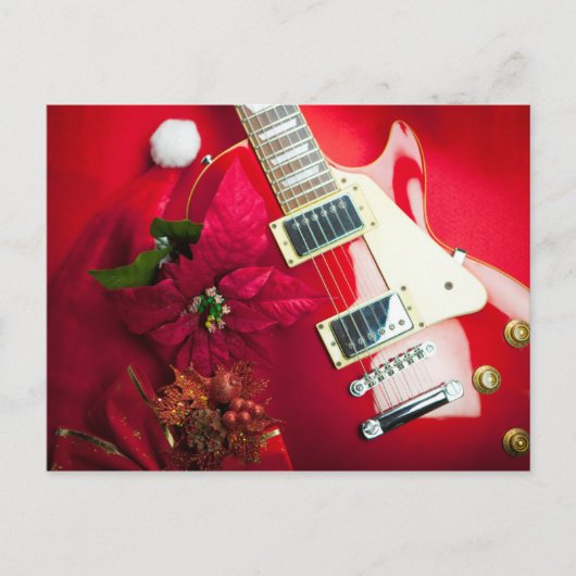 クリスマスオーナメント付きレッドエレクトリックギター シーズンポストカード (正面)