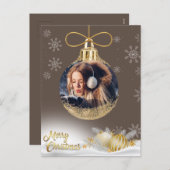 クリスマスオーナメント写真の雪モダン片 シーズンポストカード (正面/裏面)