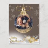 クリスマスオーナメント写真の雪モダン片 シーズンポストカード (正面)