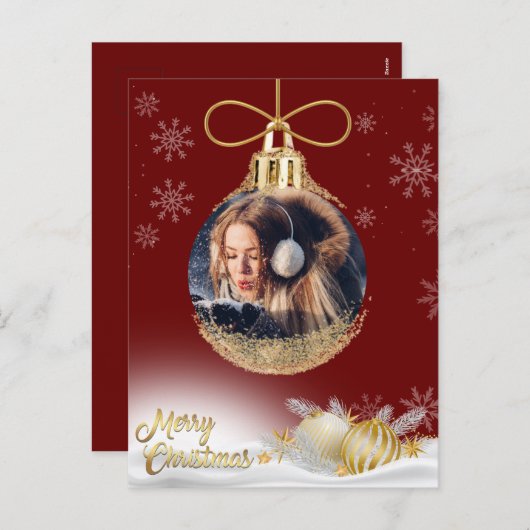 クリスマスオーナメント写真スノーフレークモダン予算 シーズンポストカード (正面/裏面)