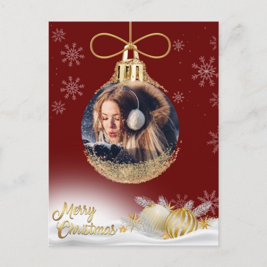 クリスマスオーナメント写真スノーフレークモダン予算 シーズンポストカード (正面)