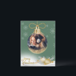 クリスマスオーナメント写真スノーフレークモダン予算 シーズンポストカード<br><div class="desc">あなたのかわいらし写真を追加した金ゴールドお気に入りのクリスマスの装飾は、すべての家族と友人のためにパーソナライズする。予算内の人に最適なカード。</div>