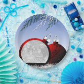 クリスマスオーナメント写真テンプレートホリデーシーン ペーパープレート (パーティー)