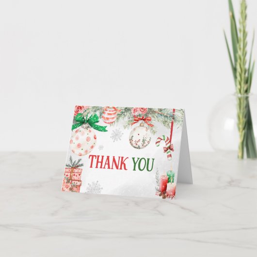 クリスマスオーナメント冬の赤ちゃんシャワー サンキューカード (正面)