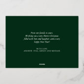 クリスマスオーナメント家族の写真グリーン金ゴールド 箔シーズンカード (裏面)
