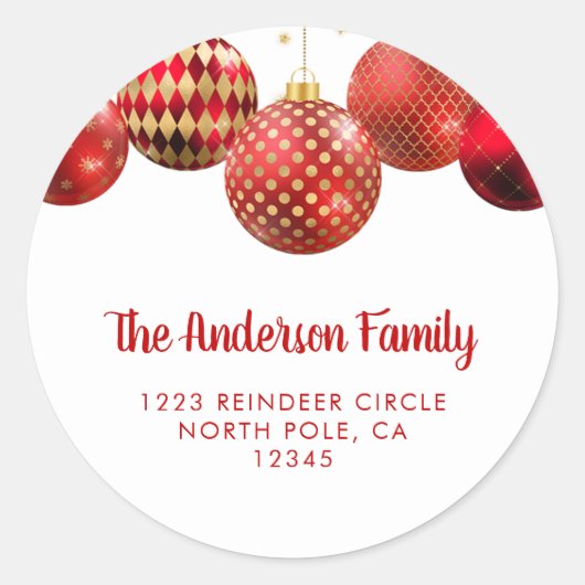 クリスマスオーナメント差出人住所封筒用シール ラウンドシール (正面)