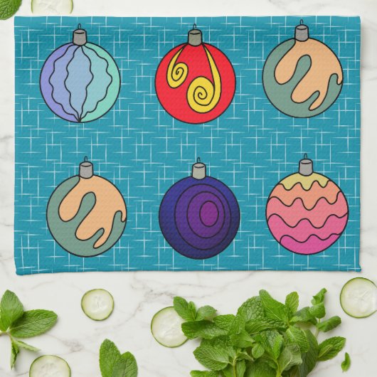 クリスマスオーナメント明るい色のファンキーデザイン キッチンタオル (折り畳み)