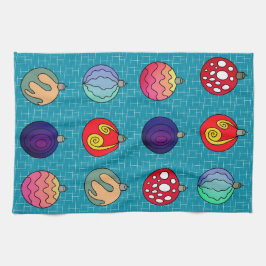 クリスマスオーナメント明るい色のファンキーデザイン キッチンタオル