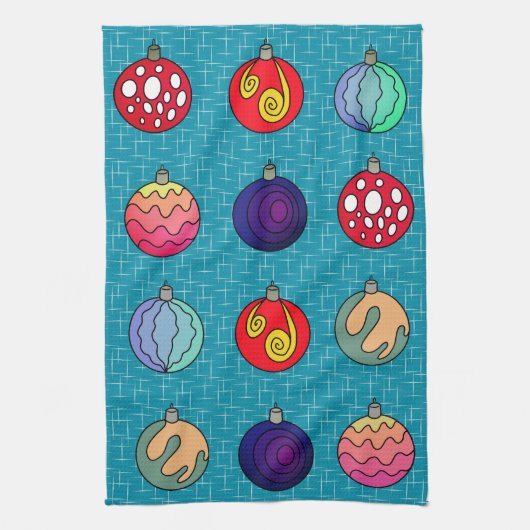 クリスマスオーナメント明るい色のファンキーデザイン キッチンタオル (縦)