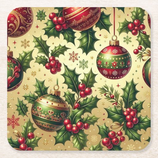 クリスマスオーナメント紙コースター スクエアペーパーコースター (正面)