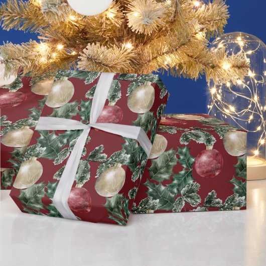 クリスマスオーナメント赤と白と緑 ラッピングペーパー (クリスマス)
