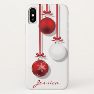 クリスマスオーナメント赤と白ズレッドボウホリデイ iPhone X ケース
