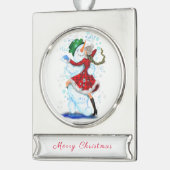 クリスマスオーナメント雪だるまとガールダンス シルバープレートバナーオーナメント (左)