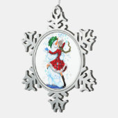 クリスマスオーナメント雪だるまとガールダンス スノーフレークピューターオーナメント (右)