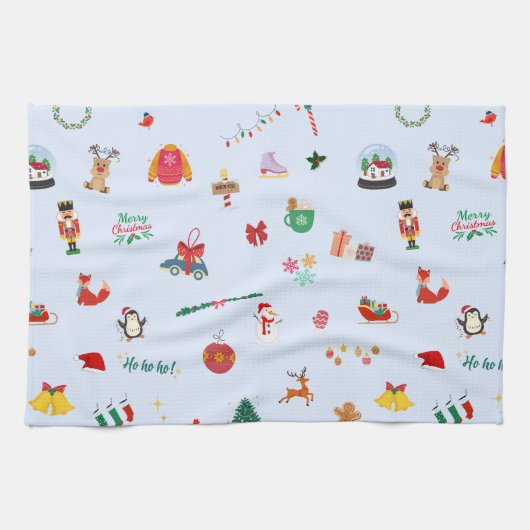 クリスマスオーナメント雪だるま式雪だるま冬の動物 キッチンタオル (横)