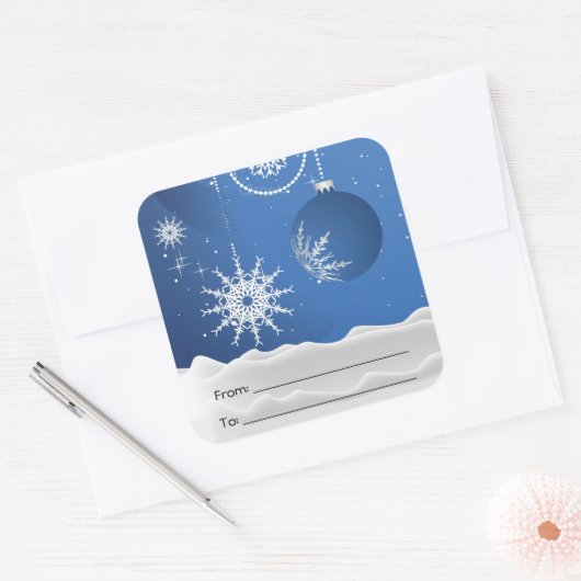 クリスマスオーナメント雪のフレーク広場ステッカー スクエアシール (封筒)