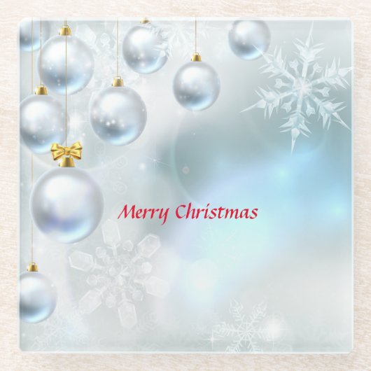 クリスマスオーナメント雪 ガラスコースター (正面)