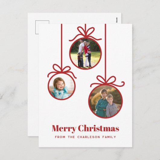 クリスマスオーナメント3枚の写真 シーズンポストカード (正面/裏面)