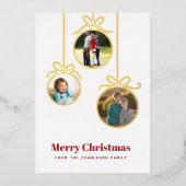 クリスマスオーナメント3枚の写真 箔シーズンカード (正面)
